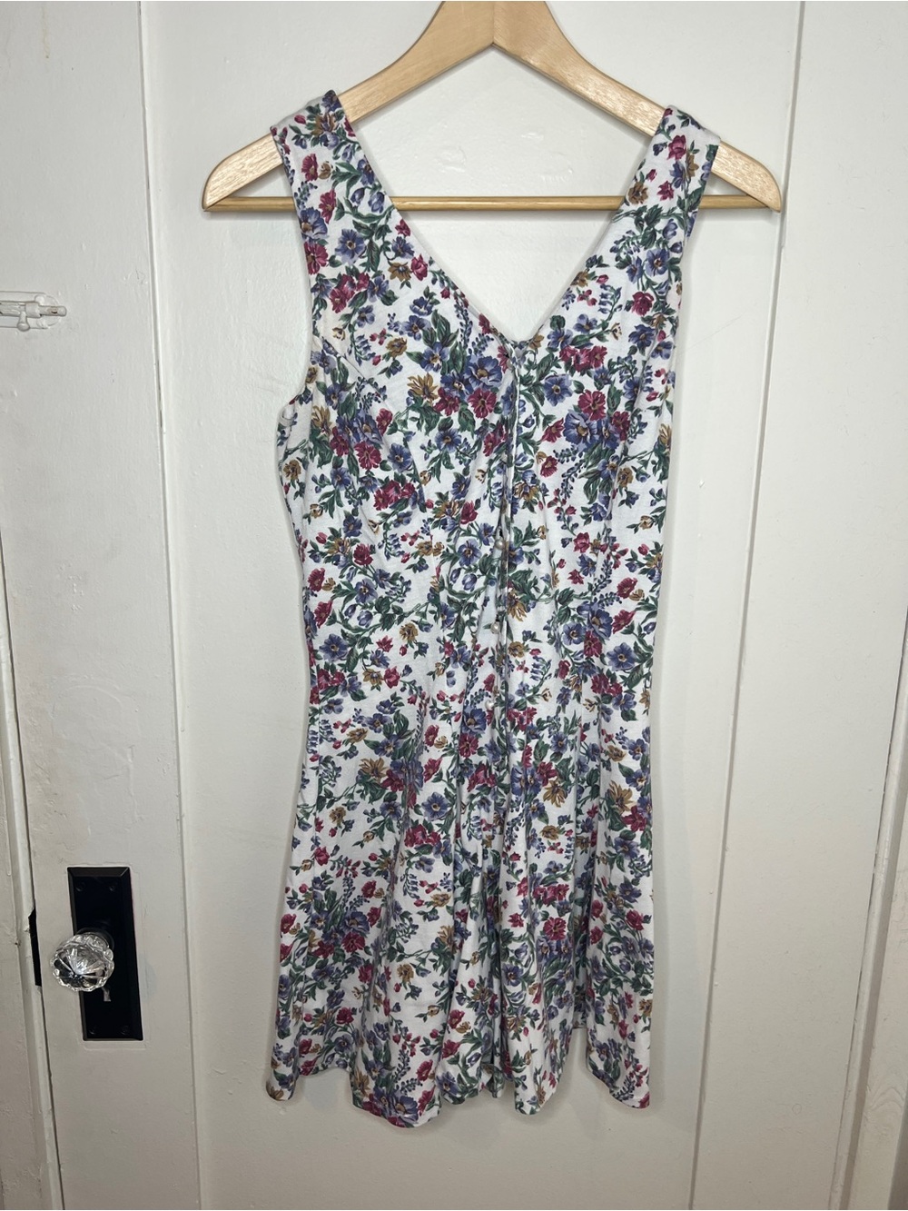 White Floral V-Neck Midi Romper Dress with Tie Back
